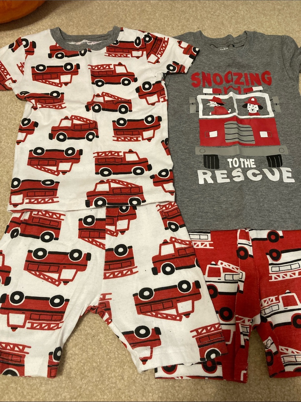 Carter's Toddler Fire Truck Pajama Set in Red, Gray, White